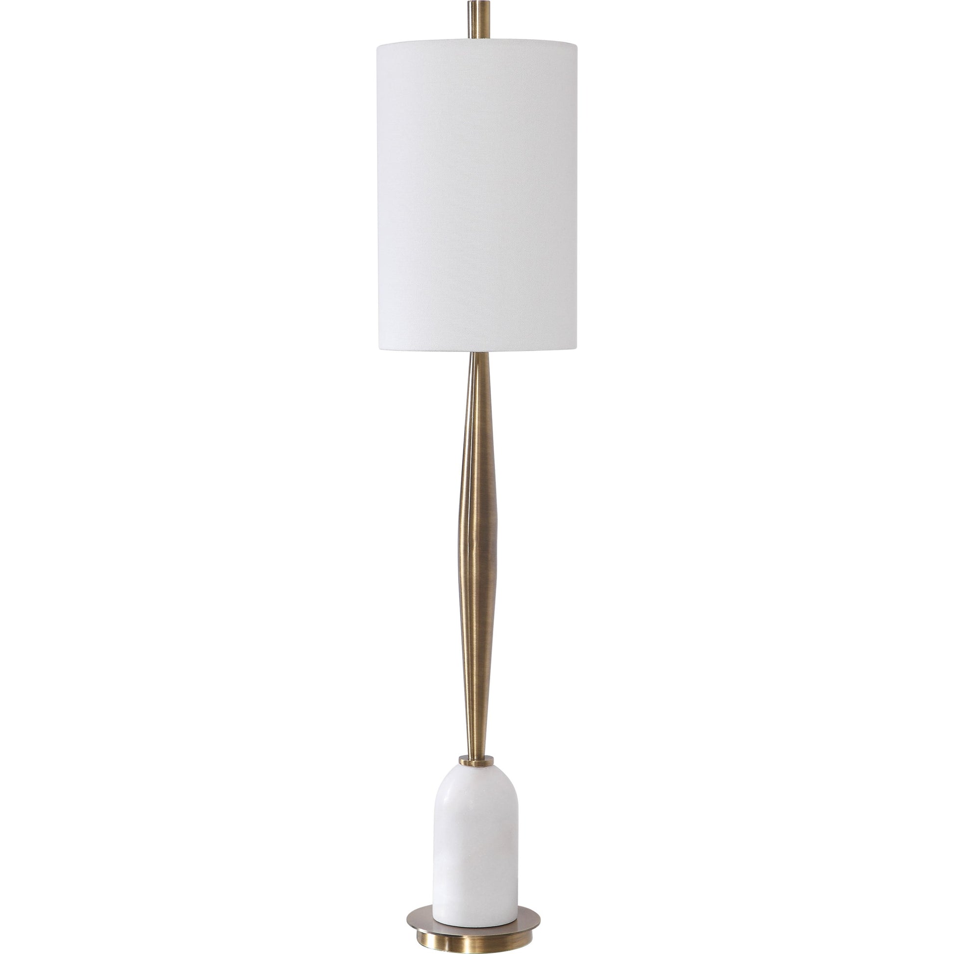 Minette Buffet Lamp by Uttermost in antique brass. Made from steel, marble, fabric in a modern style.