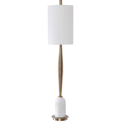 Minette Buffet Lamp by Uttermost in antique brass. Made from steel, marble, fabric in a modern style.