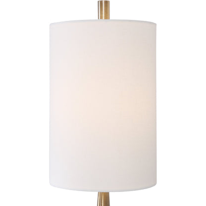 Minette Buffet Lamp by Uttermost in antique brass. Made from steel, marble, fabric in a modern style.