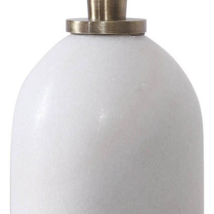 Minette Buffet Lamp by Uttermost in antique brass. Made from steel, marble, fabric in a modern style.