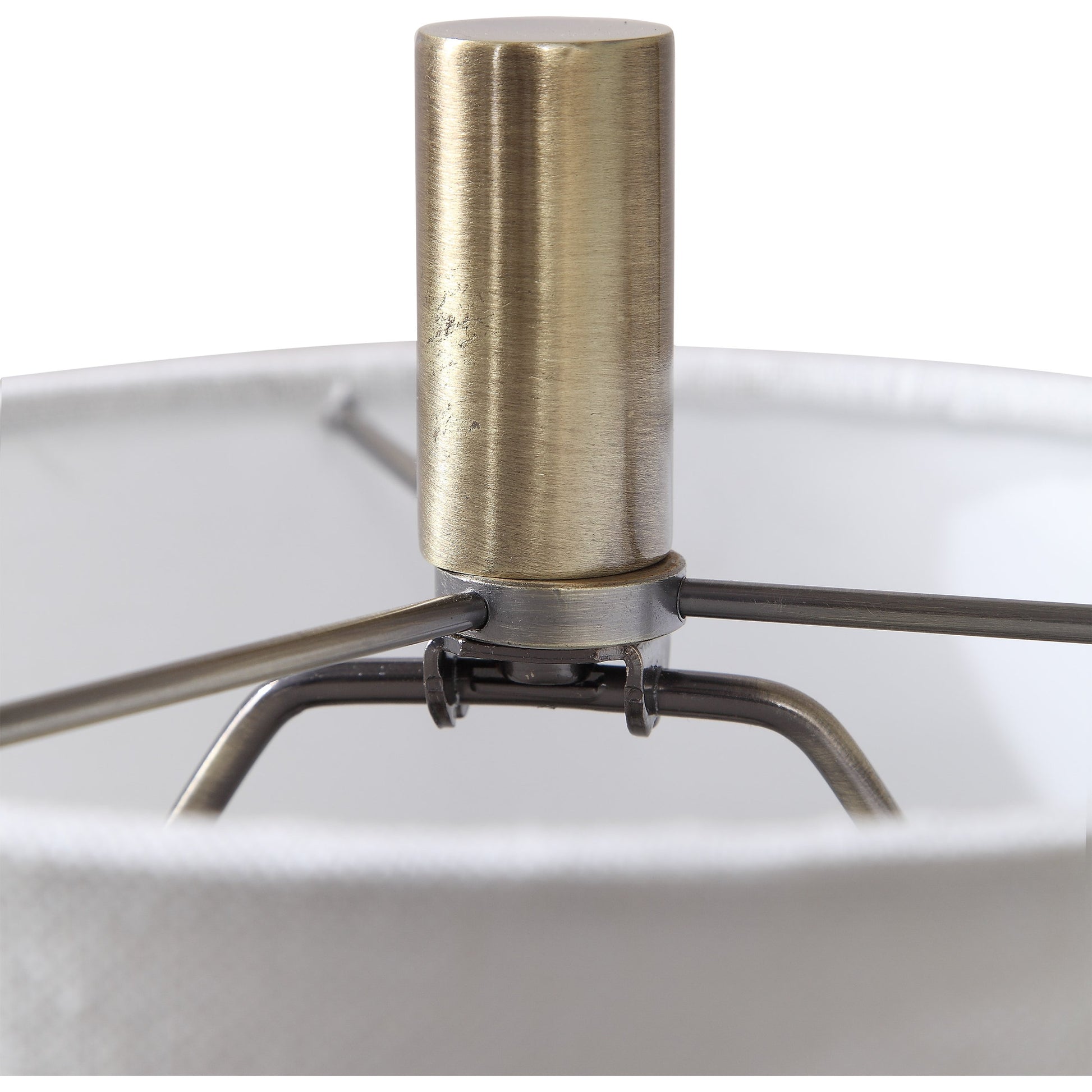 Minette Buffet Lamp by Uttermost in antique brass. Made from steel, marble, fabric in a modern style.