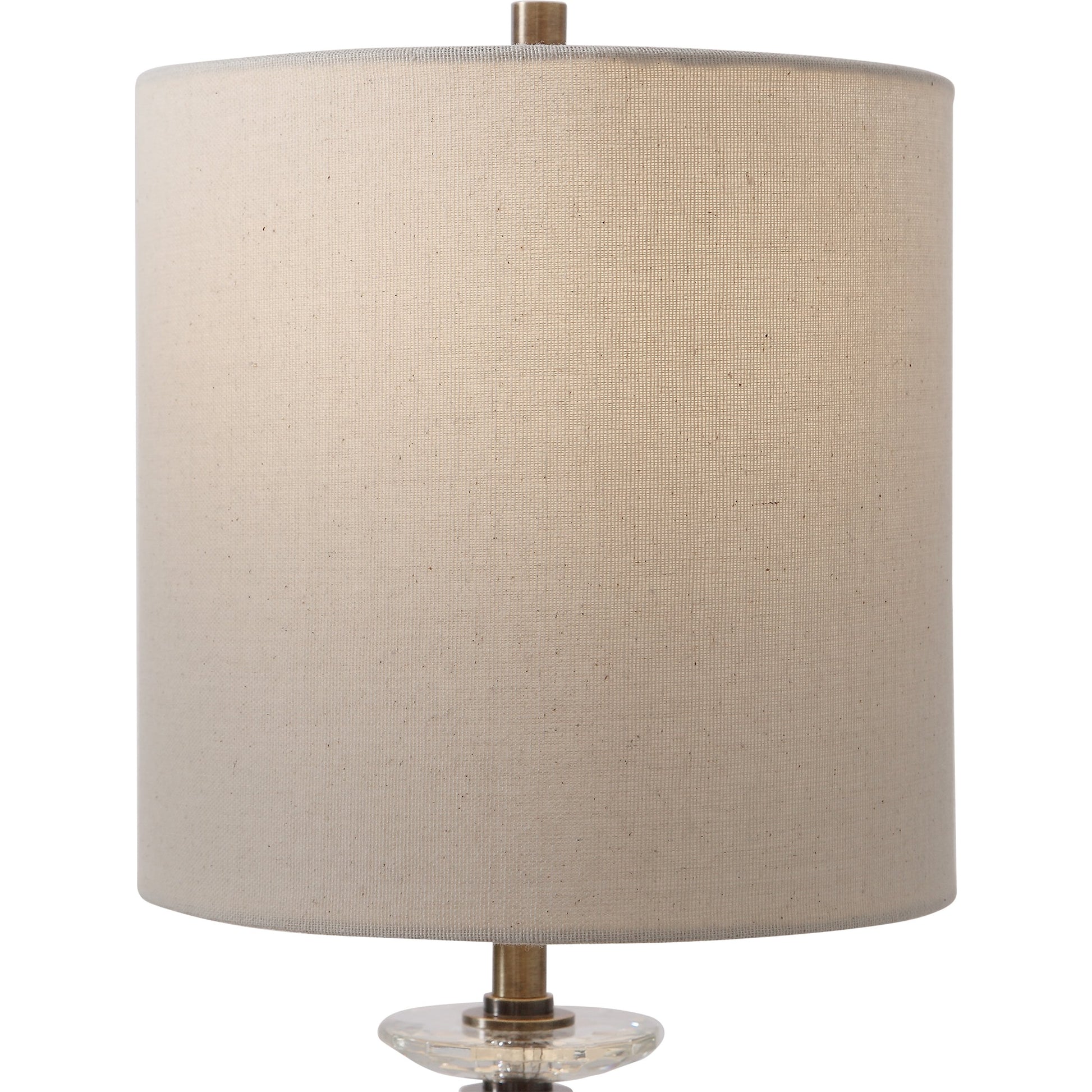 Parnell Buffet Lamp by Uttermost in antique brass. Made from steel, crystal, fabric in a transitional style.