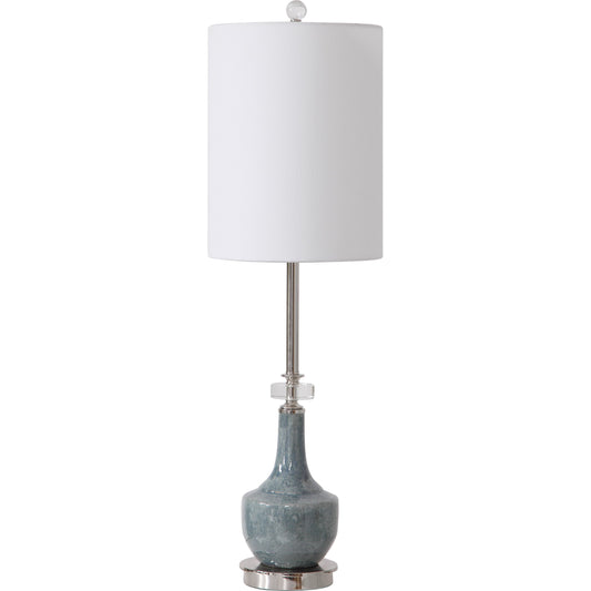 Piers Buffet Lamp by Uttermost in blue. Made from steel, crystal, k9ceramic, fabric in a transitional style.