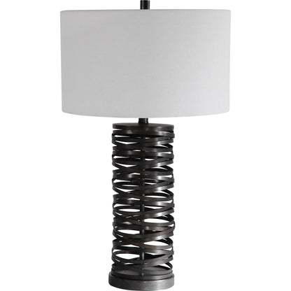 Alita Table Lamp by Uttermost in rust black. Made from steel, fabric in a modern style.