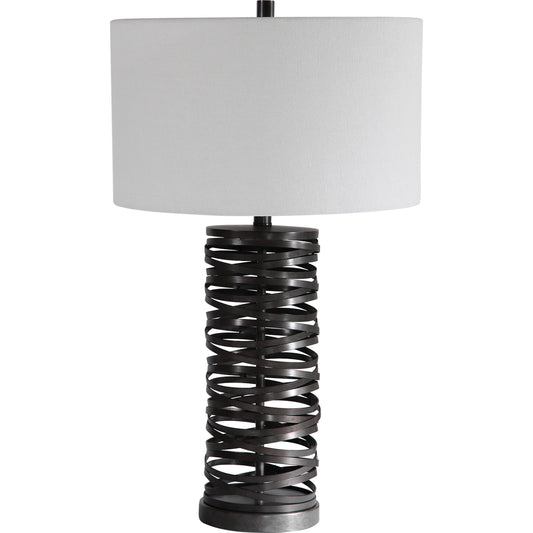 Alita Table Lamp by Uttermost in rust black. Made from steel, fabric in a modern style.