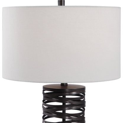 Alita Table Lamp by Uttermost in rust black. Made from steel, fabric in a modern style.