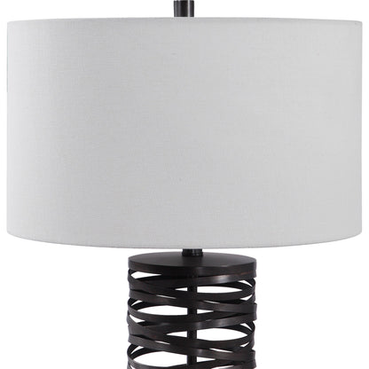 Alita Table Lamp by Uttermost in rust black. Made from steel, fabric in a modern style.