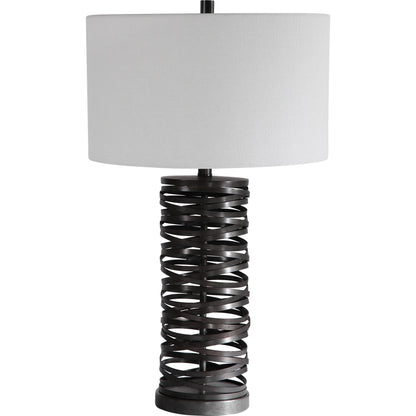 Alita Table Lamp by Uttermost in rust black. Made from steel, fabric in a modern style.