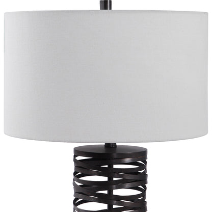 Alita Table Lamp by Uttermost in rust black. Made from steel, fabric in a modern style.
