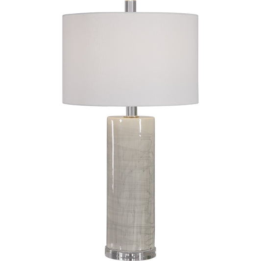 Zesiro Table Lamp by Uttermost in beige. Made from ceramic, crystal, fabric, steel in a modern style.