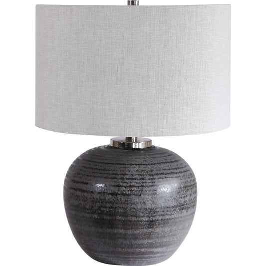 Mikkel Table Lamp by Uttermost in charcoal. Made from ceramic, steel, fabric in a modern style.