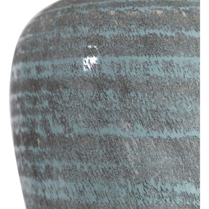 Pelia Table Lamp by Uttermost in aqua. Made from ceramic, resin, fabric in a coastal style.