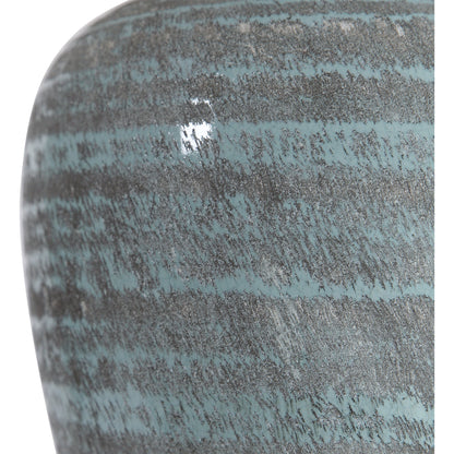 Pelia Table Lamp by Uttermost in aqua. Made from ceramic, resin, fabric in a coastal style.