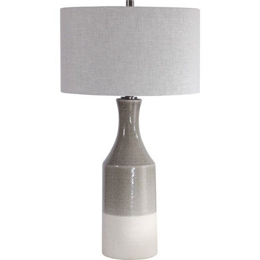 Savin Table Lamp by Uttermost in gray glaze. Made from medium temperature ceramic, iron in a cottage & farmhouse style.