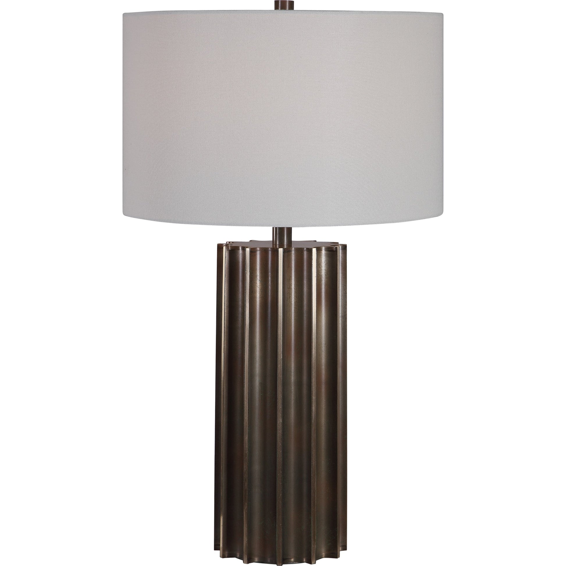 Khalio Table Lamp by Uttermost in gun metal. Made from steel, fabric in a modern style.