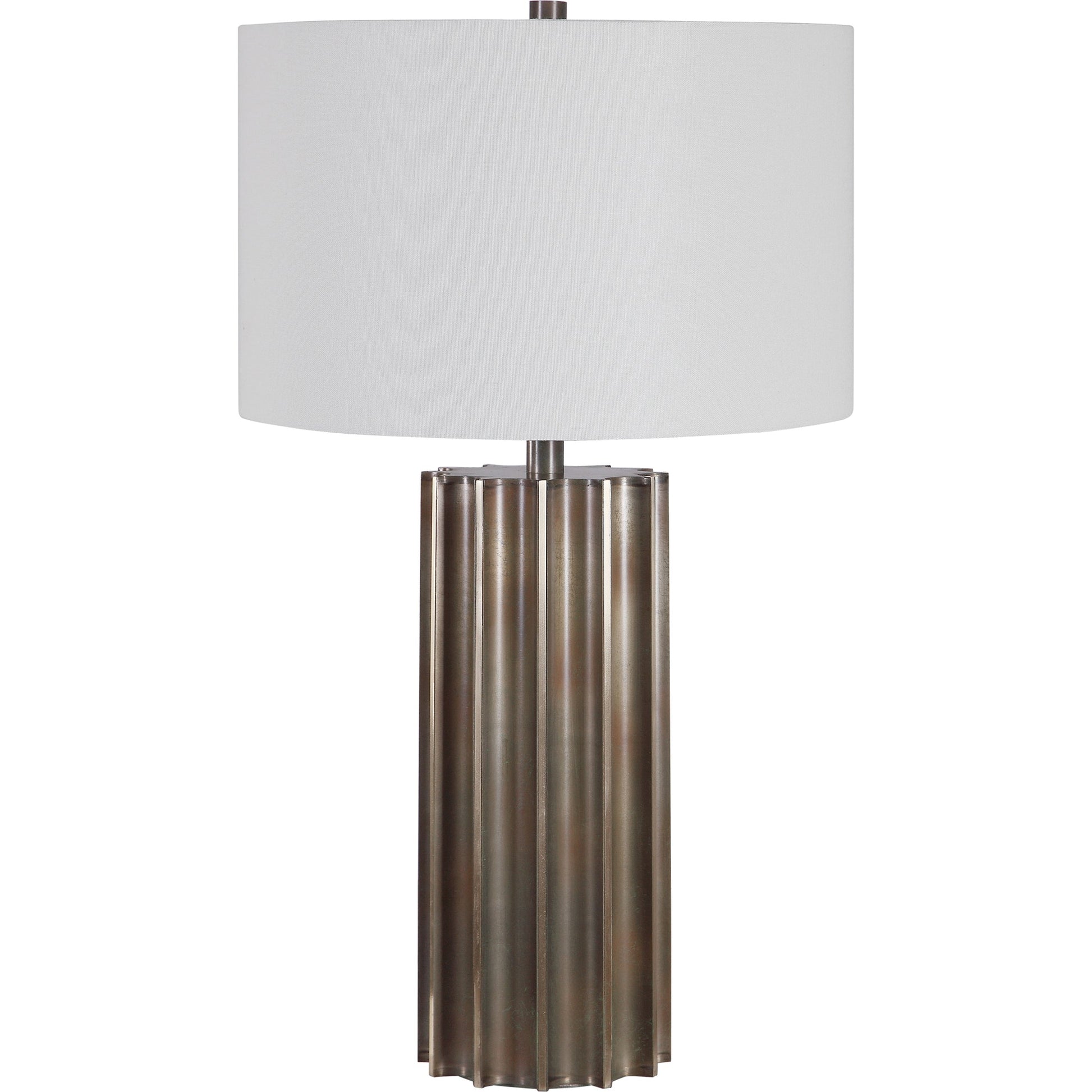 Khalio Table Lamp by Uttermost in gun metal. Made from steel, fabric in a modern style.