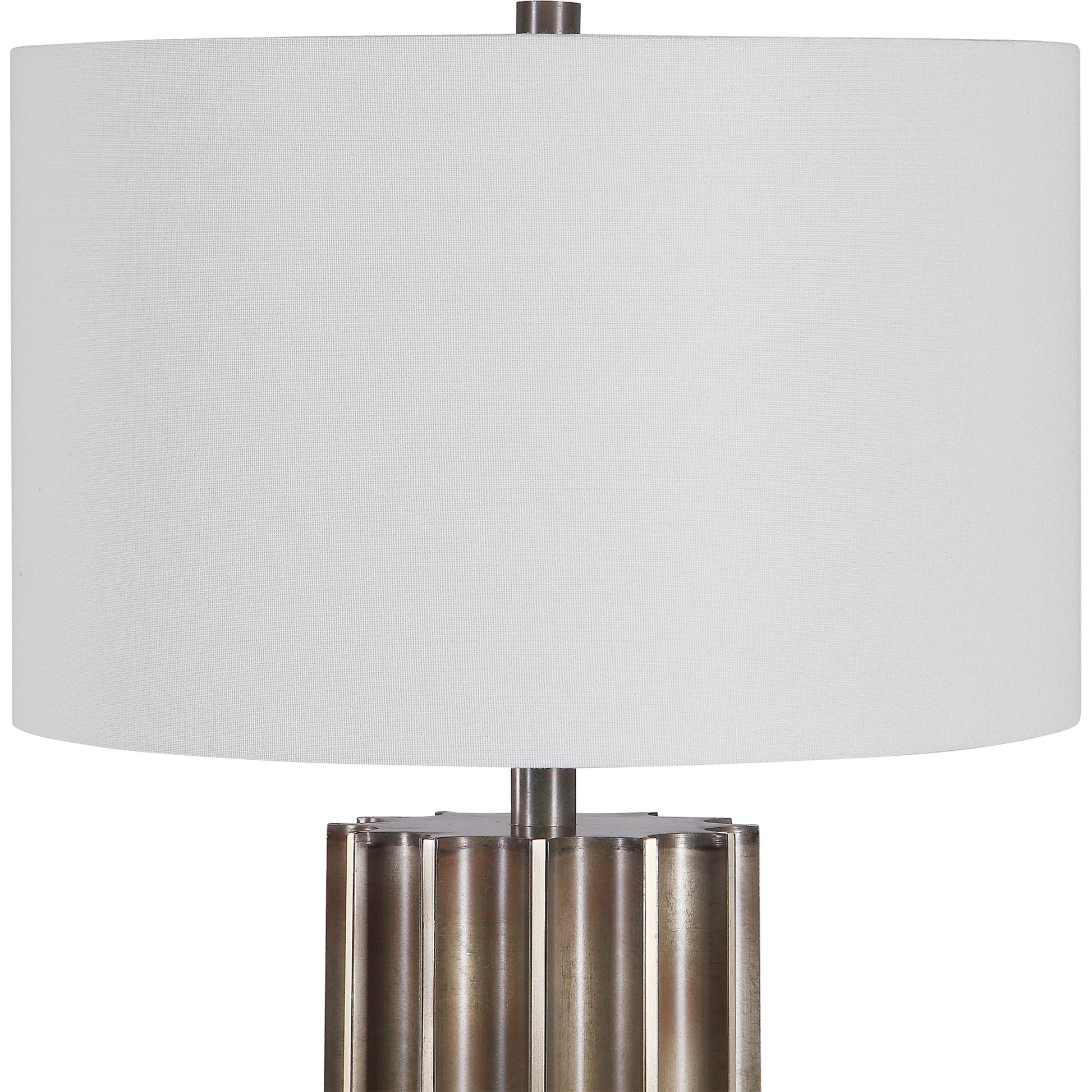 Khalio Table Lamp by Uttermost in gun metal. Made from steel, fabric in a modern style.