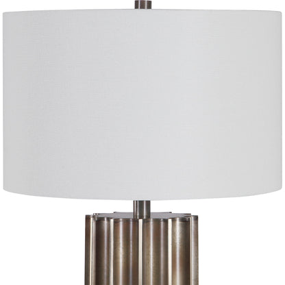 Khalio Table Lamp by Uttermost in gun metal. Made from steel, fabric in a modern style.