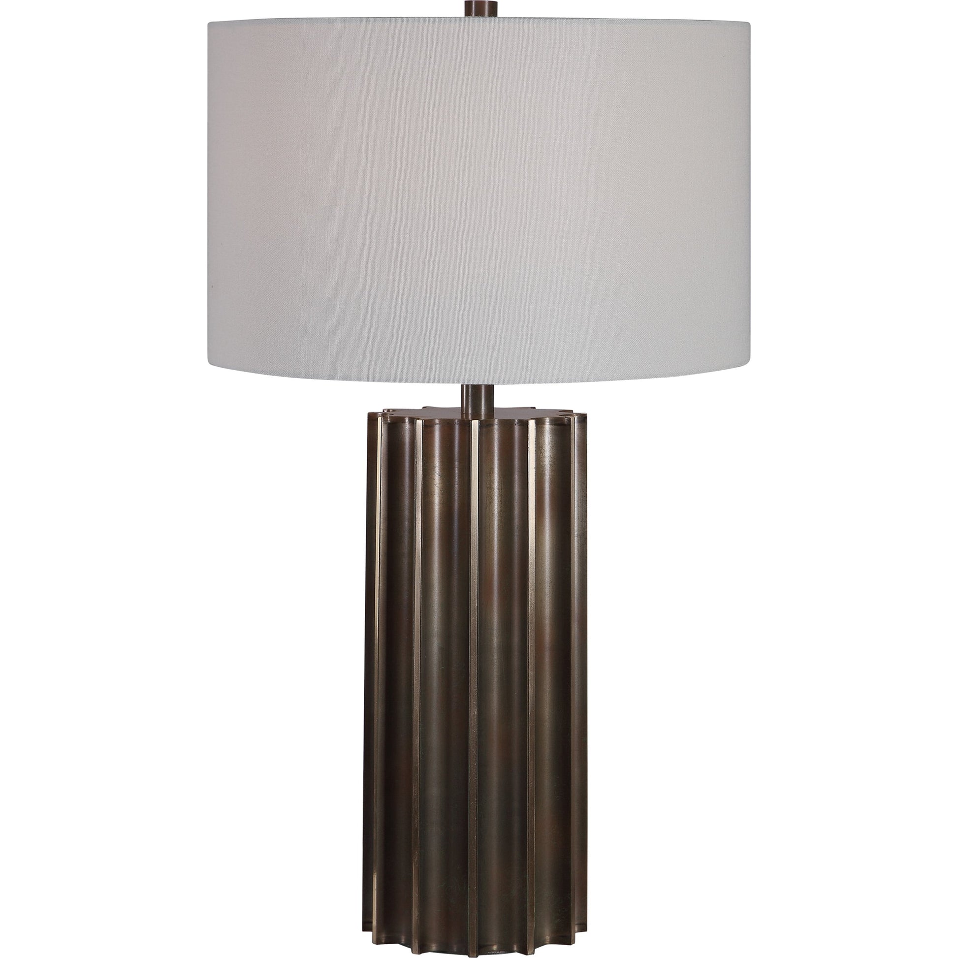 Khalio Table Lamp by Uttermost in gun metal. Made from steel, fabric in a modern style.