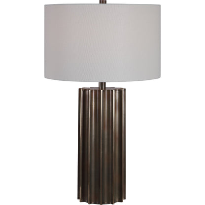 Khalio Table Lamp by Uttermost in gun metal. Made from steel, fabric in a modern style.