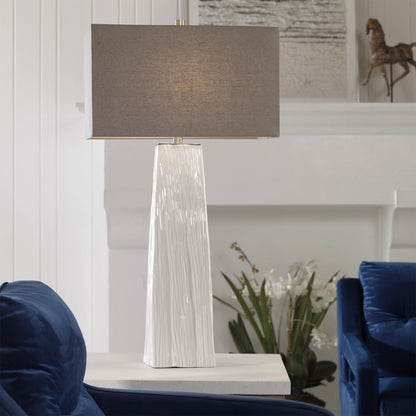 Sycamore Table Lamp by Uttermost in white. Made from ceramic, iron, fabric in a transitional style.
