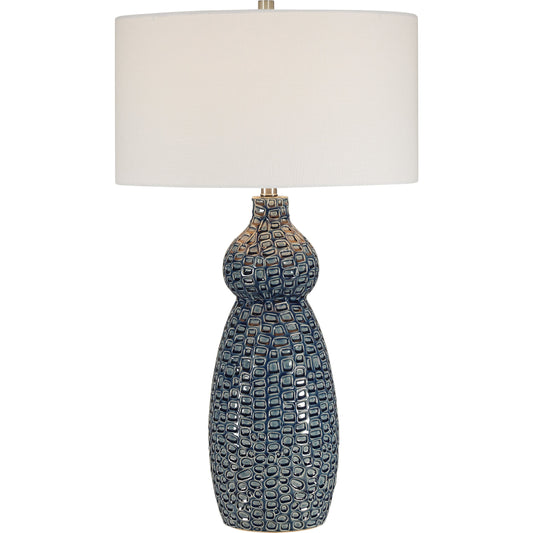 001 SR-861008 | Additional Silo | Holloway Table Lamp by Uttermost in blue. Made from ceramic, iron, fabric in a transitional style.