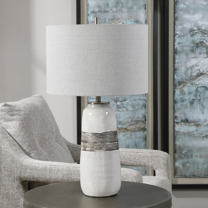 Comanche Crackle Table Lamp by Uttermost in white. Made from ceramic, steel in a eclectic & global style.