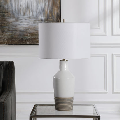 Dakota Crackle Table Lamp by Uttermost in white. Made from ceramic, steel in a coastal style.
