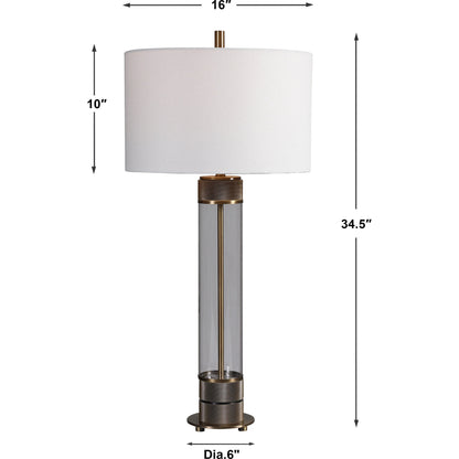 Anmer Table Lamp by Uttermost. Made from iron, glass, fabric in a modern style.