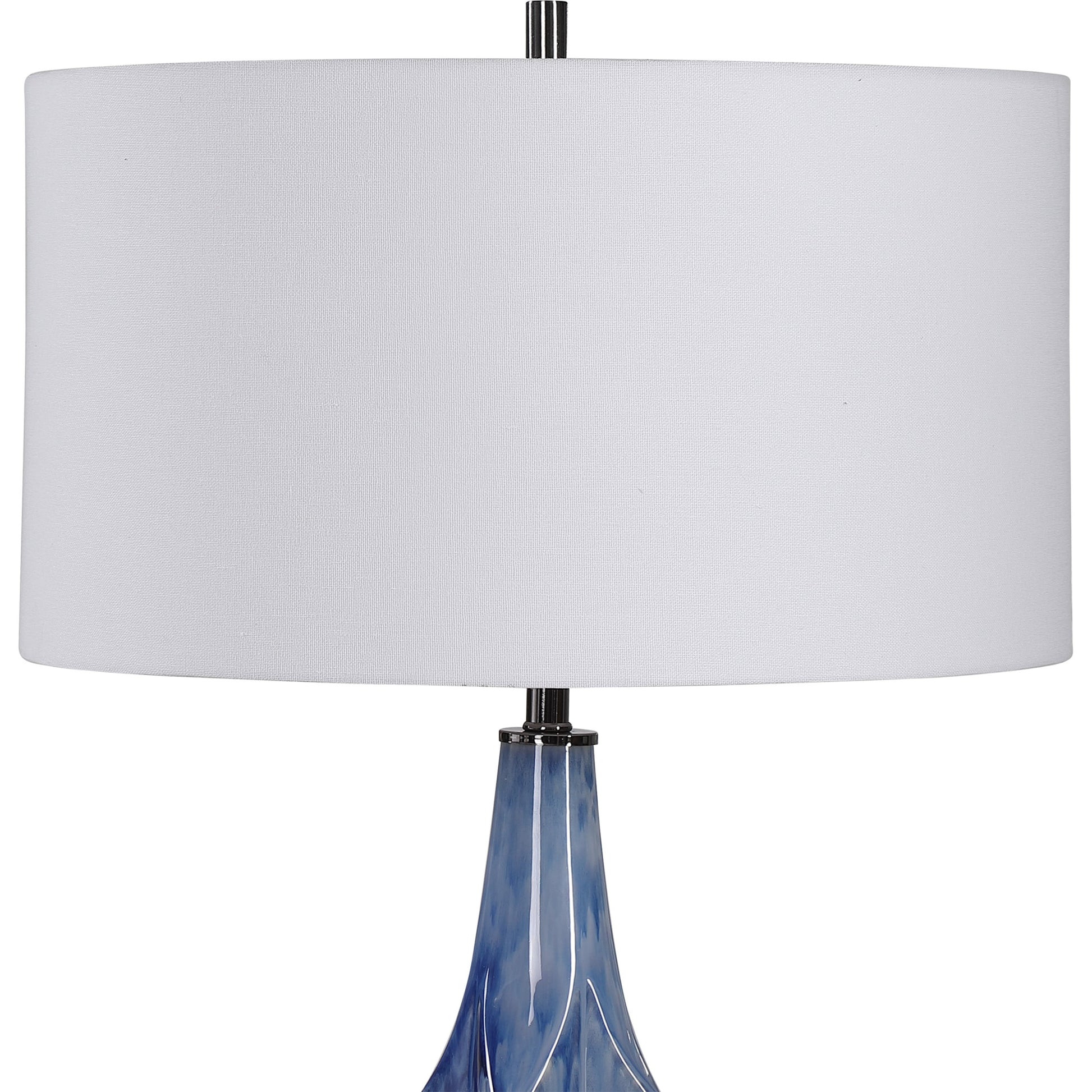 Everard Table Lamp by Uttermost in blue. Made from porcelain, crystal, iron, fabric in a modern style.