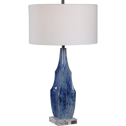 Everard Table Lamp by Uttermost in blue. Made from porcelain, crystal, iron, fabric in a modern style.