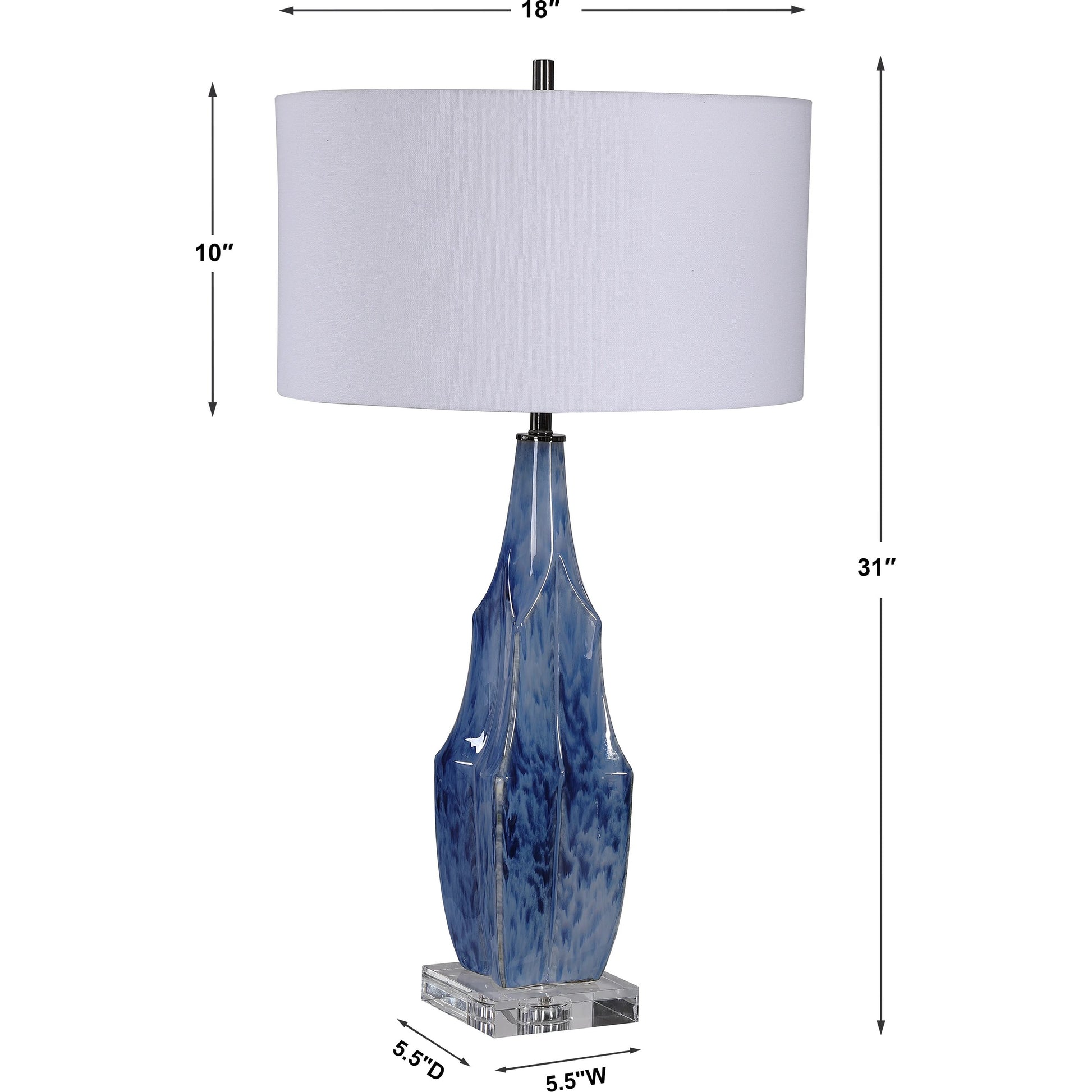 Everard Table Lamp by Uttermost in blue. Made from porcelain, crystal, iron, fabric in a modern style.