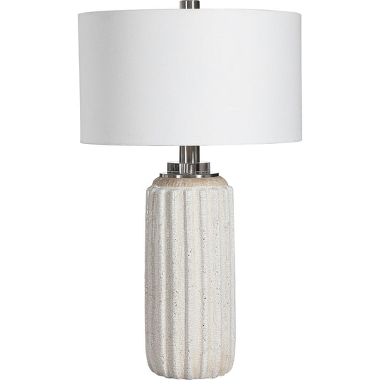 Azariah Table Lamp by Uttermost in white. Made from iron, ceramic, crystal, fabric in a modern style.