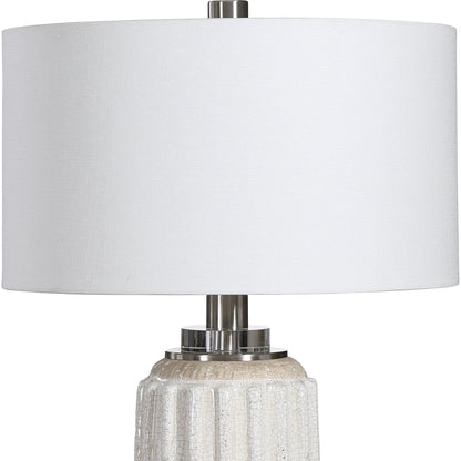 Azariah Table Lamp by Uttermost in white. Made from iron, ceramic, crystal, fabric in a modern style.