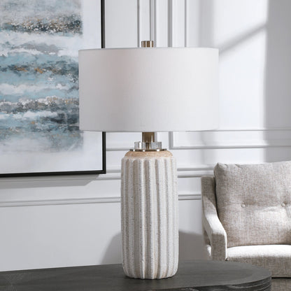 Azariah Table Lamp by Uttermost in white. Made from iron, ceramic, crystal, fabric in a modern style.