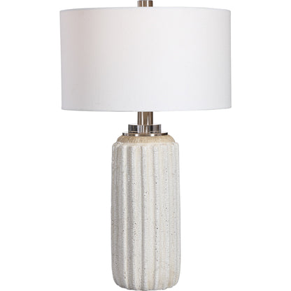 Azariah Table Lamp by Uttermost in white. Made from iron, ceramic, crystal, fabric in a modern style.