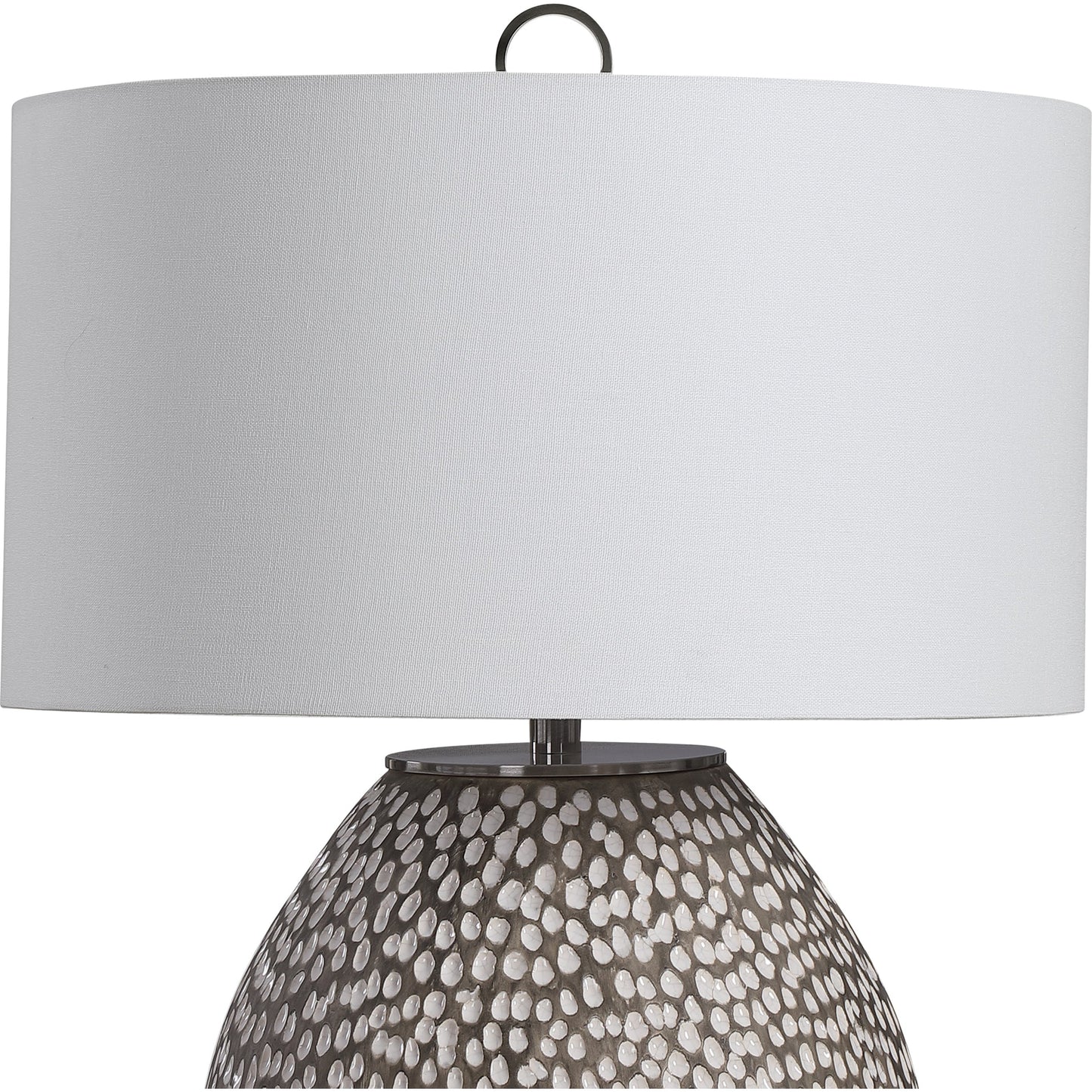 003 SR-861038 | Closeup | Cyprien Table Lamp by Uttermost in gray. Made from iron, ceramic, fabric in a modern style.