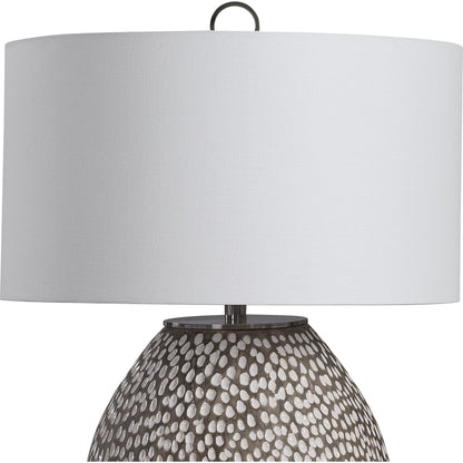 Cyprien Table Lamp by Uttermost in gray. Made from iron, ceramic, fabric in a modern style.