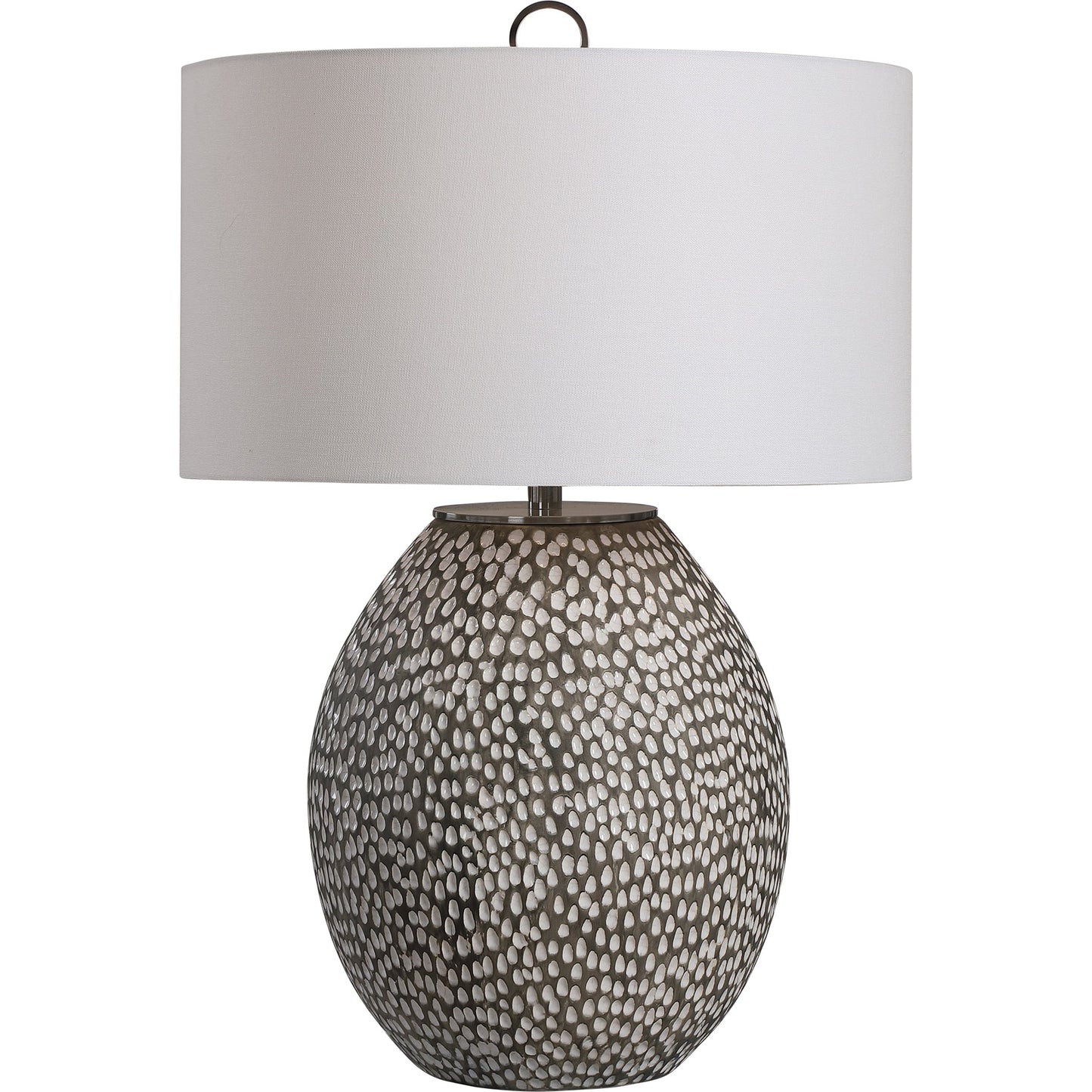 001 SR-861038 | Primary Silo | Cyprien Table Lamp by Uttermost in gray. Made from iron, ceramic, fabric in a modern style.