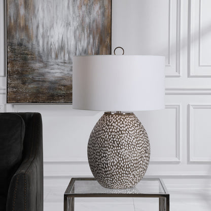 Cyprien Table Lamp by Uttermost in gray. Made from iron, ceramic, fabric in a modern style.
