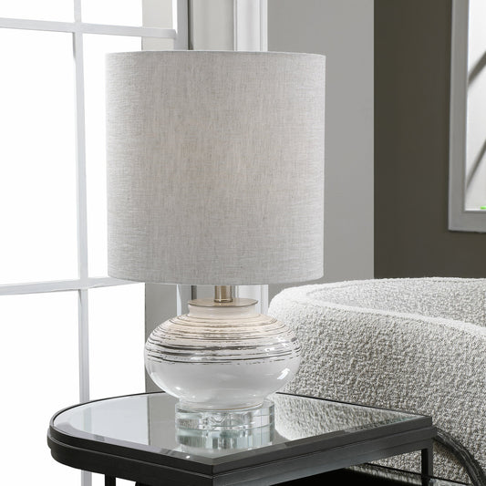 Lenta Accent Lamp by Uttermost in white. Made from ceramic, crystal, iron in a modern style.