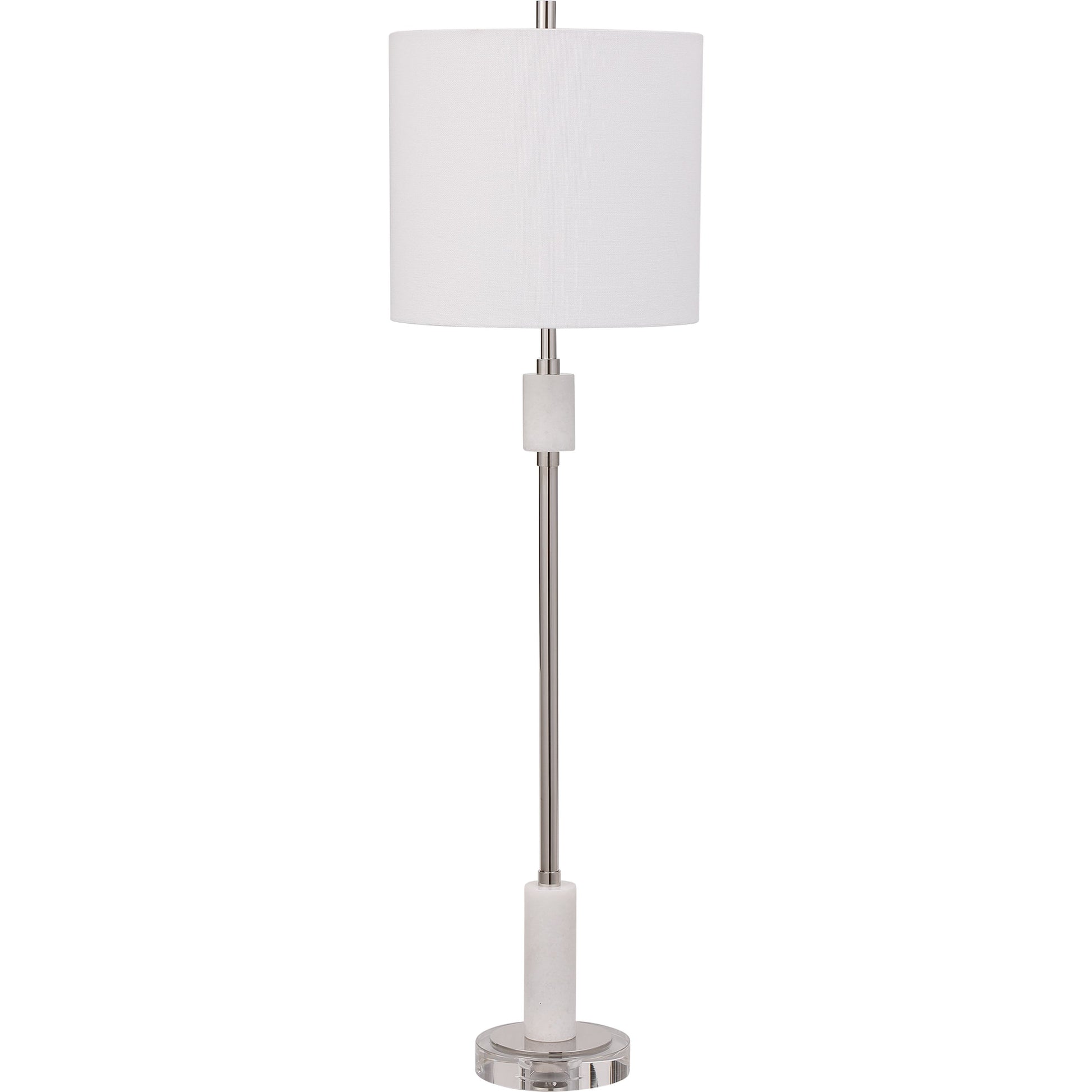 Sussex Buffet Lamp by Uttermost in nickel. Made from crystal, marble, steel, fabric in a transitional style.