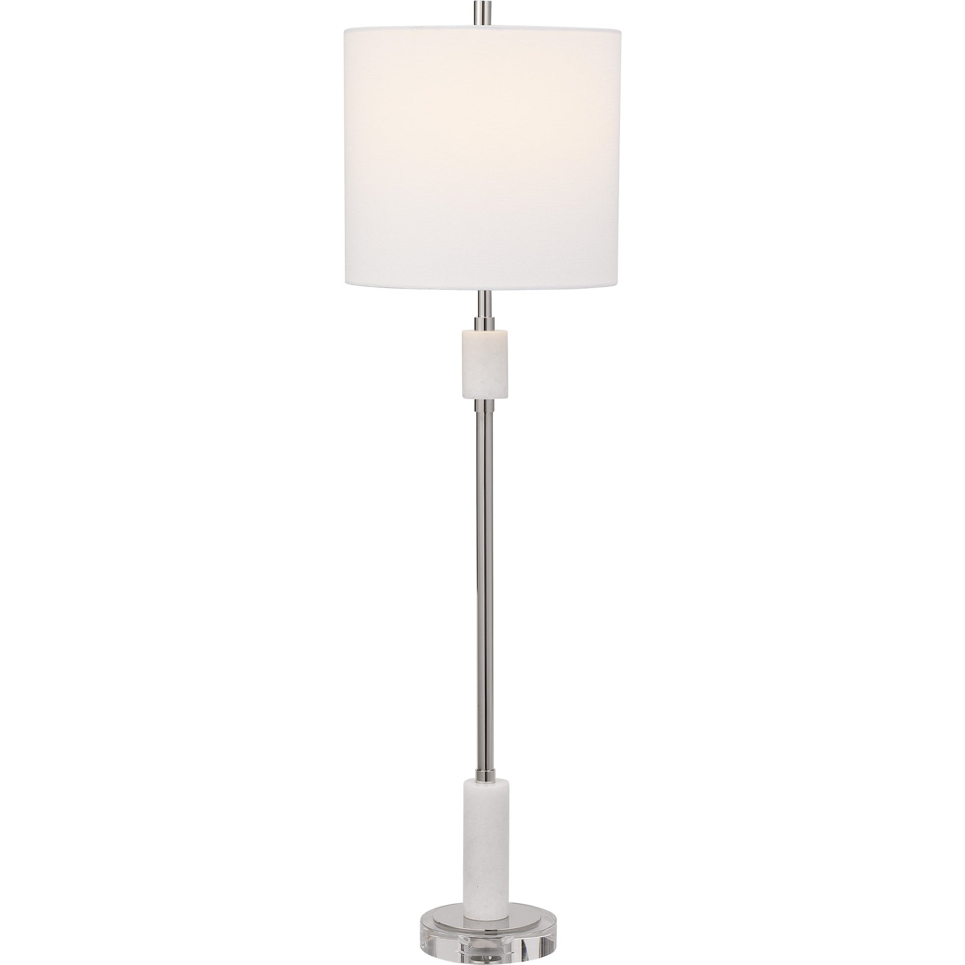 Sussex Buffet Lamp by Uttermost in nickel. Made from crystal, marble, steel, fabric in a transitional style.