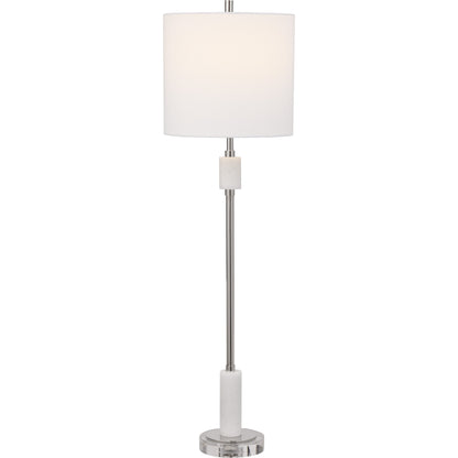 Sussex Buffet Lamp by Uttermost in nickel. Made from crystal, marble, steel, fabric in a transitional style.