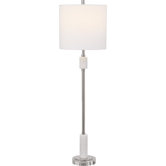 Sussex Buffet Lamp by Uttermost in nickel. Made from crystal, marble, steel, fabric in a transitional style.