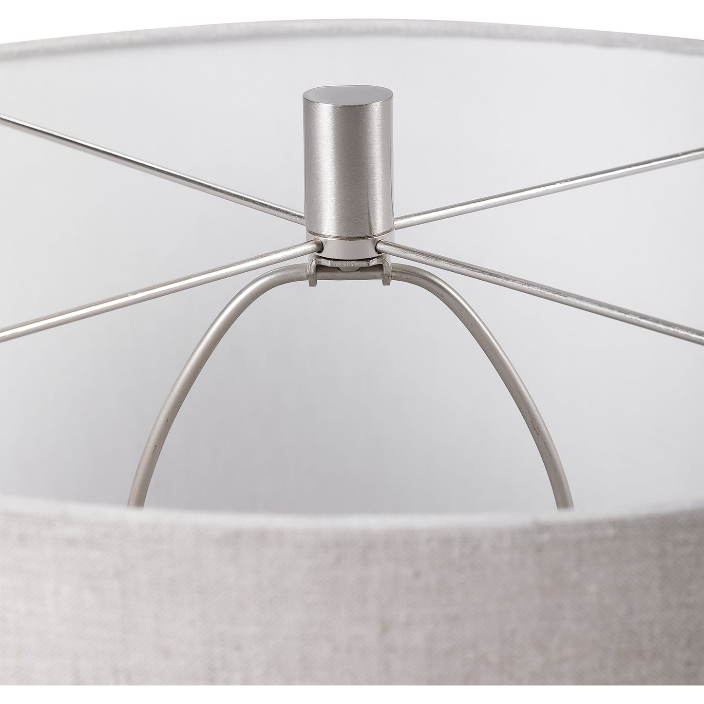 002 SR-897306 | Closeup | Whiteout Mottled Glass Table Lamp by Uttermost. Made from steel, glass, fabric in a cottage & farmhouse style.