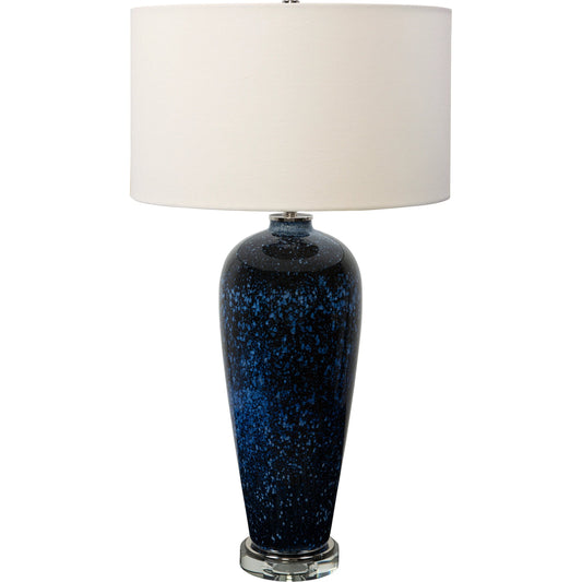 Stargazer Table Lamp by Uttermost in cobalt. Made from steel, glass, fabric, crystal in a coastal style.