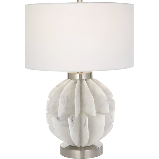 Repetition Table Lamp by Uttermost in nickel. Made from resin, iron, fabric in a modern style.