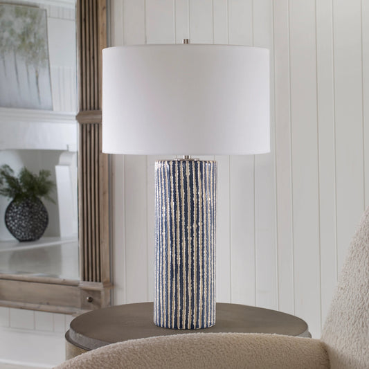 Havana Table Lamp by Uttermost in cobalt. Made from ceramic, iron, fabric in a modern style.