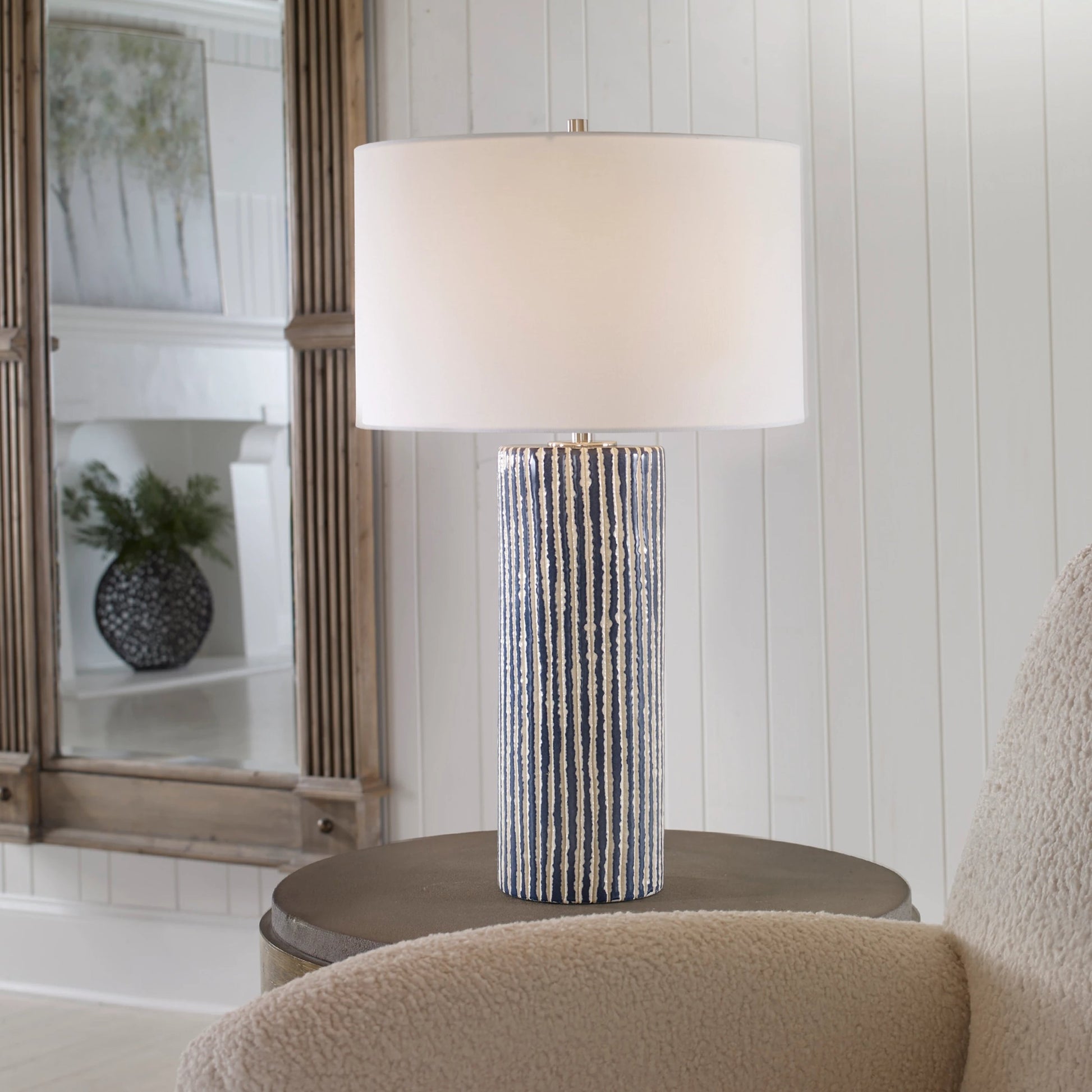 Havana Table Lamp by Uttermost in cobalt. Made from ceramic, iron, fabric in a modern style.